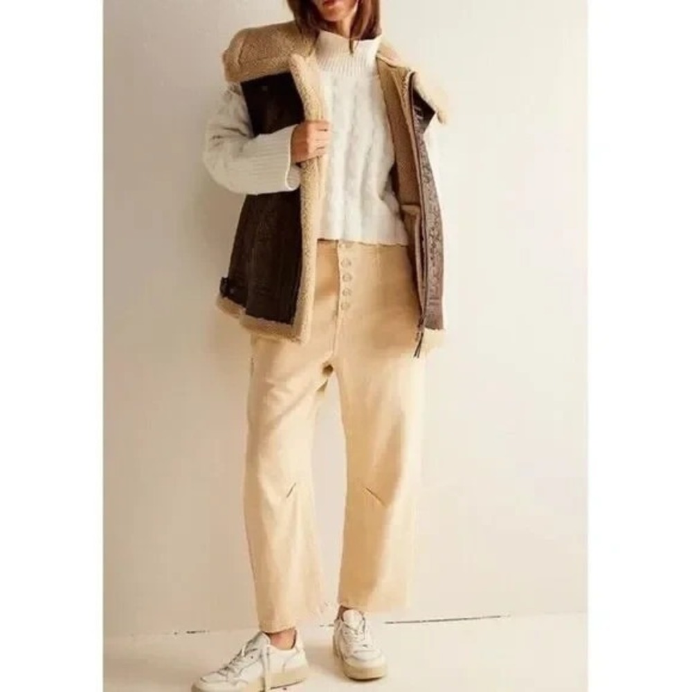 We The Free People Osaka Mid Rise Barrel Pants in Latte Cream Women‎ 27 NWOT